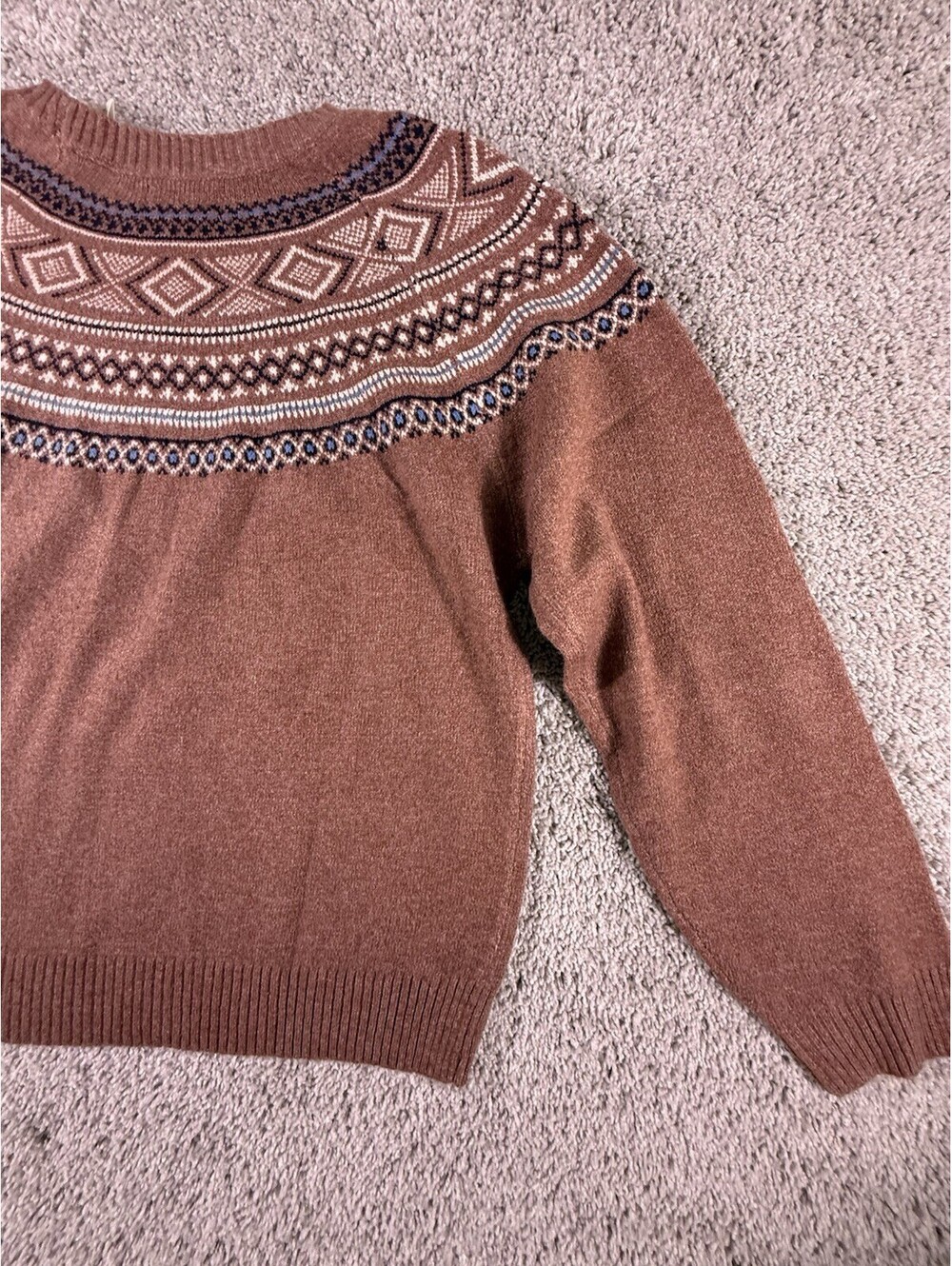 Weatherproof Vintage Women's L Fair Isle Crewneck Sweater Copper Polyester NWT - Picture 10 of 13